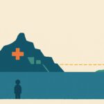 Illustration : l'ile de La Reunion avec une croix medicale et une liaison en pointilles vers la metropole