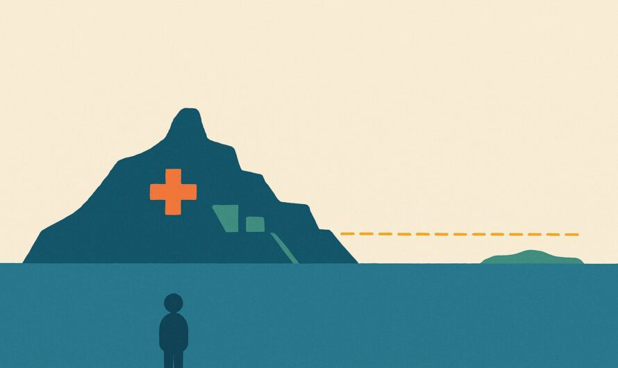 Illustration : l'ile de La Reunion avec une croix medicale et une liaison en pointilles vers la metropole